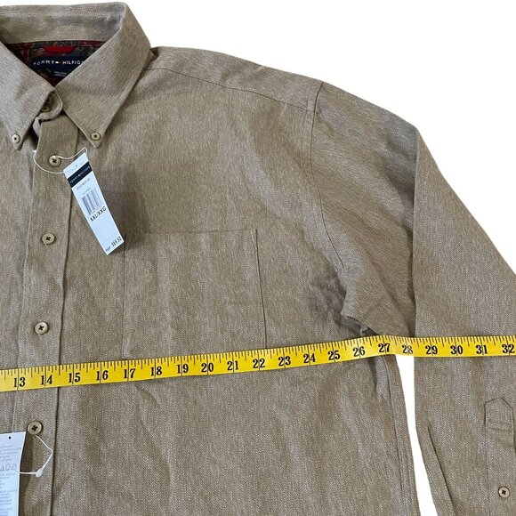 New Tommy Hilfiger Button Down Shirt Men's Size XXL 2 XL Brown Cotton Casual - Picture 4 of 6